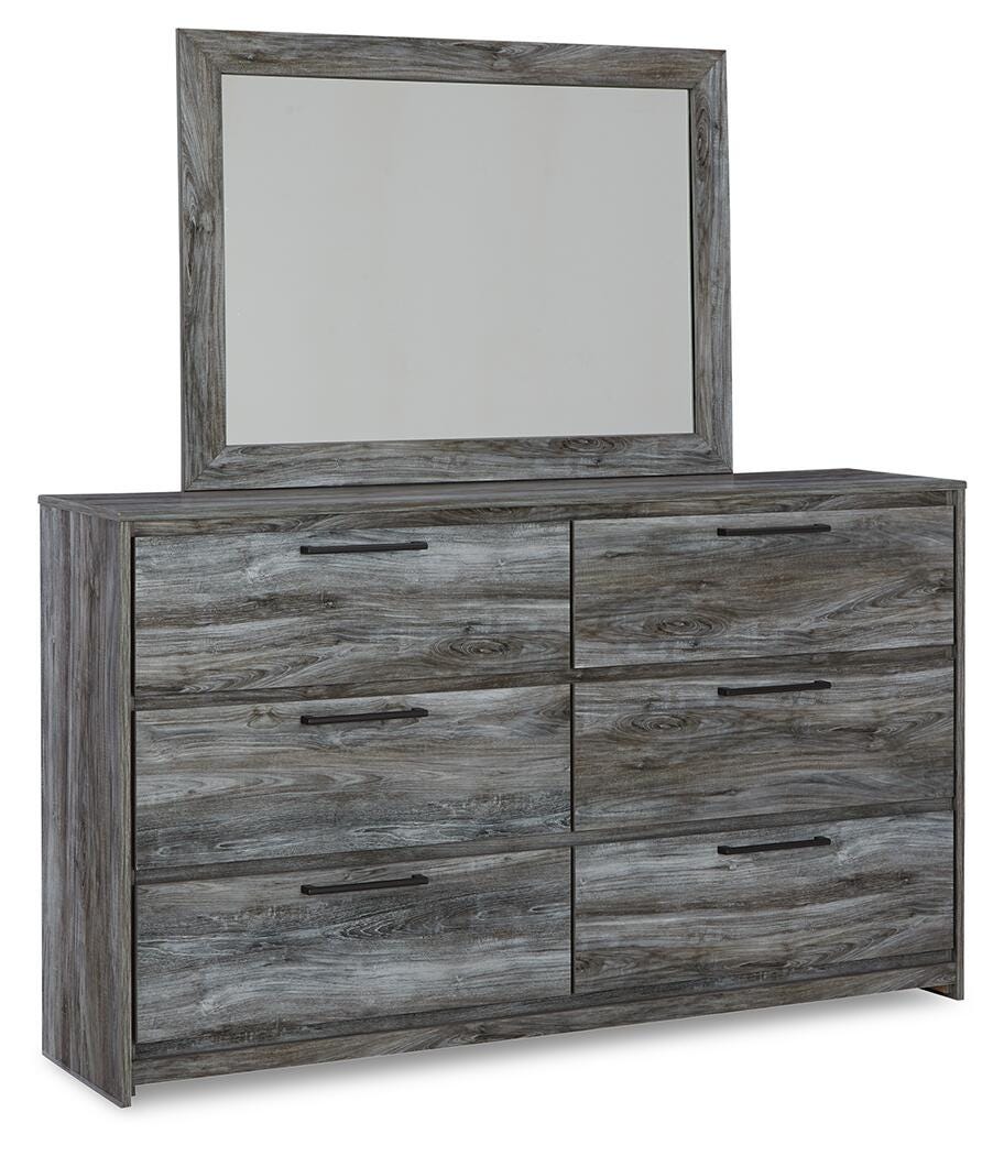 Baystorm Panel Bed with 2 Storage Drawers with Mirrored Dresser and Nightstand