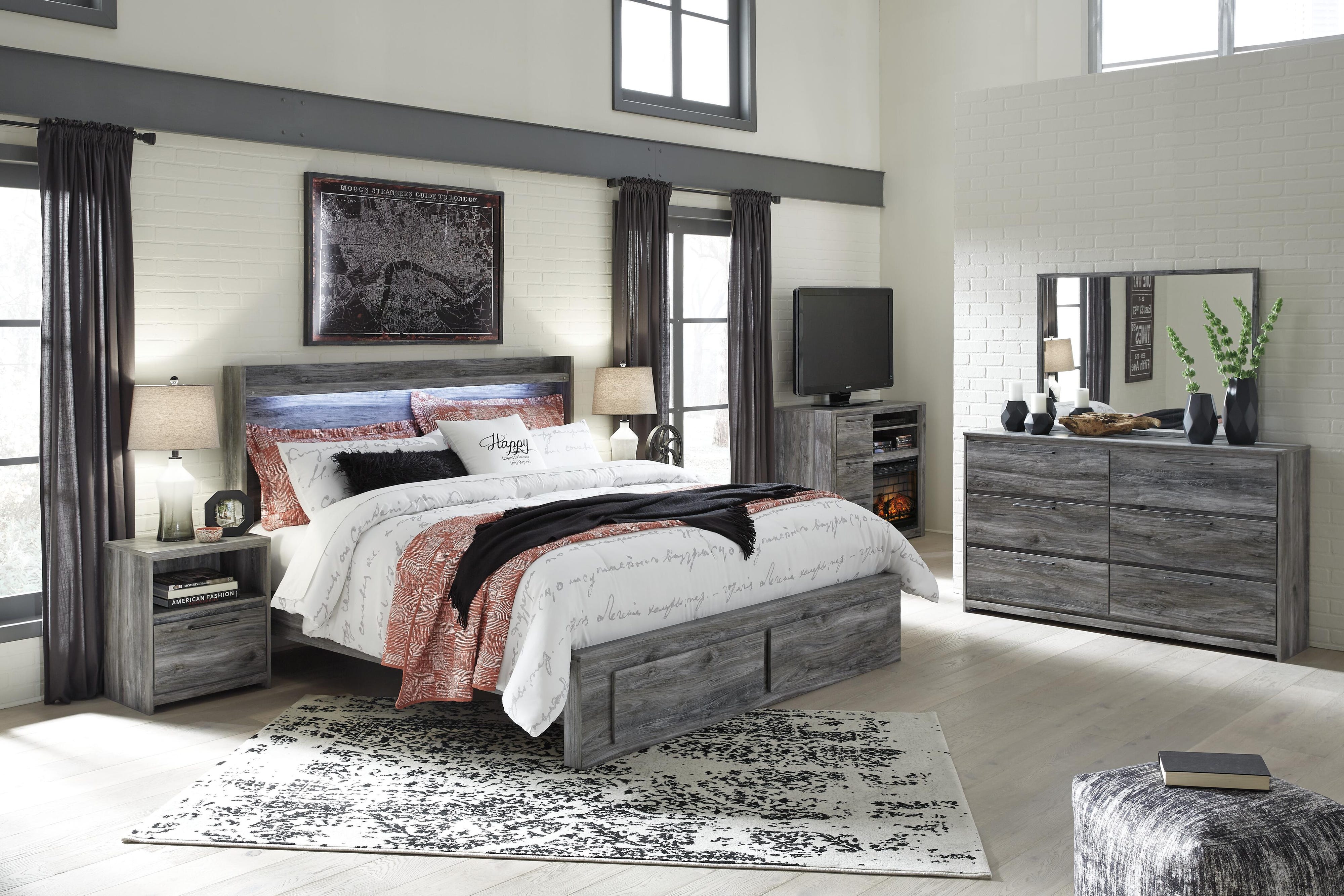 Baystorm Panel Bed with 2 Storage Drawers and Dresser