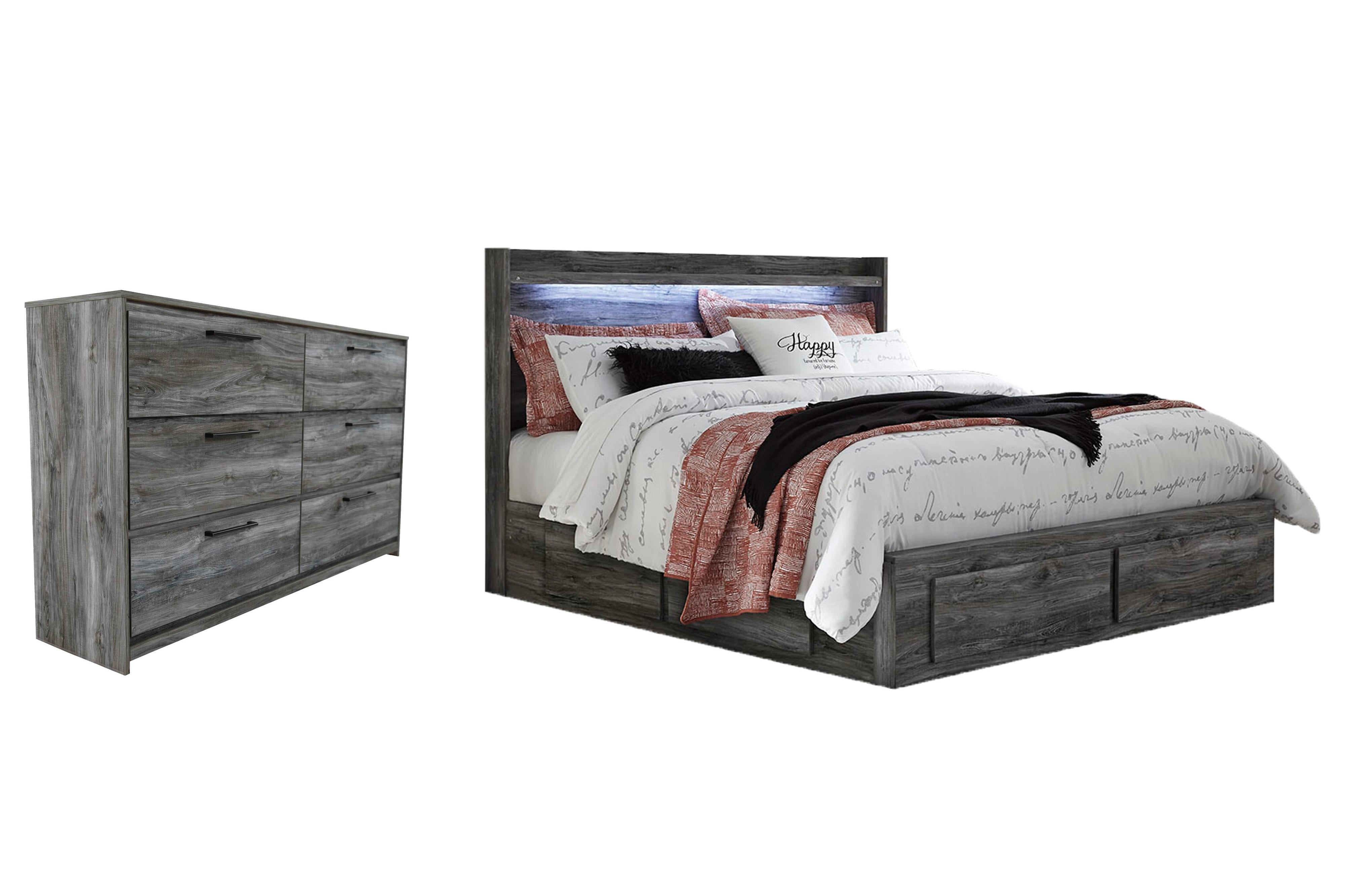 Baystorm Panel Bed with 6 Storage Drawers with Dresser