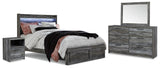 Baystorm Panel Bed with 2 Storage Drawers with Mirrored Dresser and Nightstand