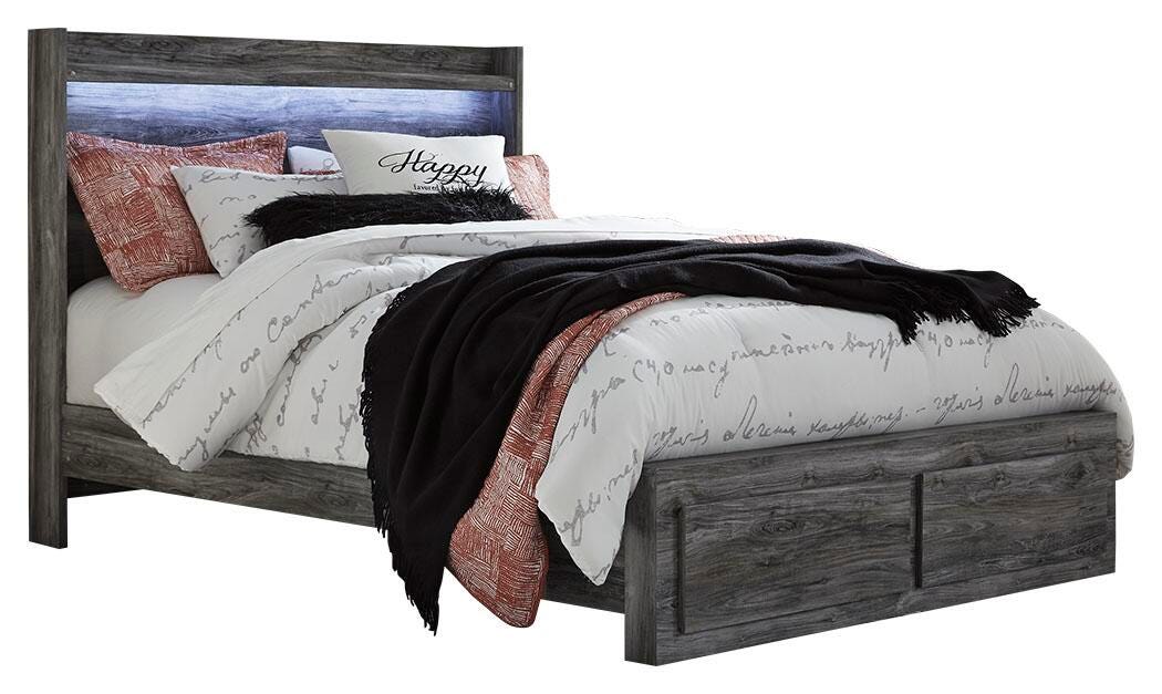 Baystorm Panel Bed with 2 Storage Drawers with Mirrored Dresser and Nightstand