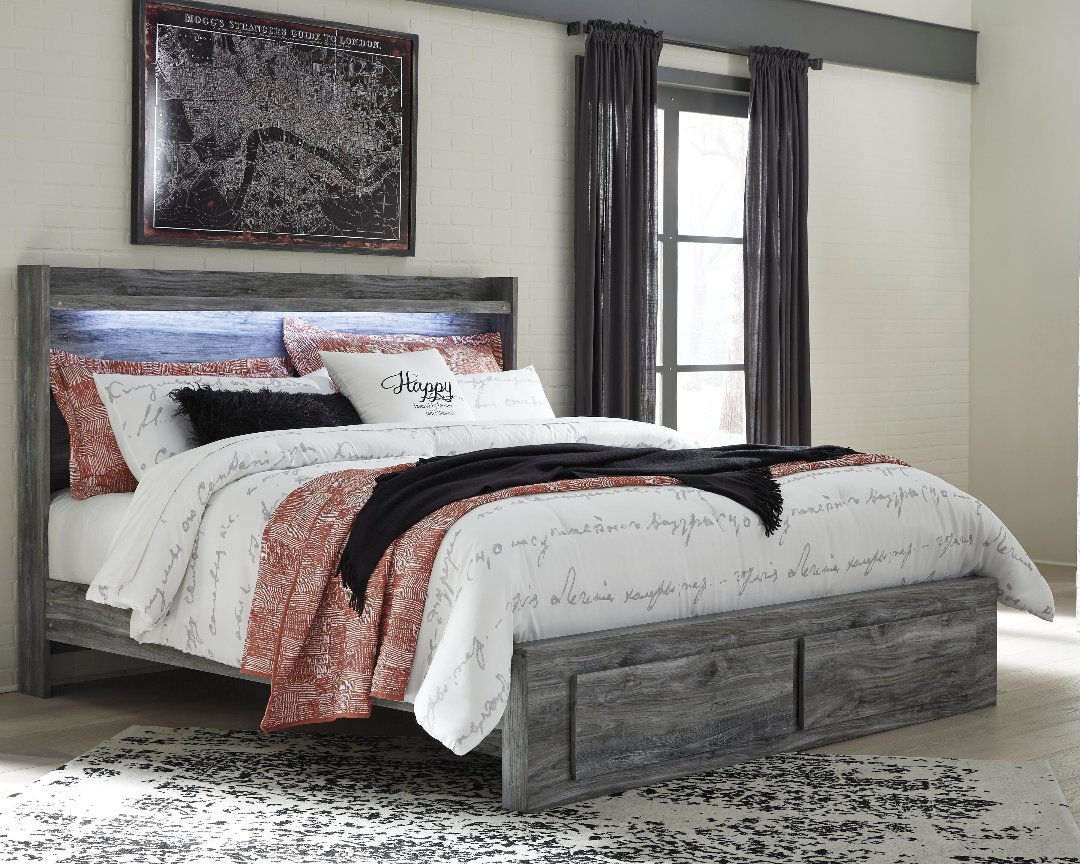 Baystorm Panel Bed with 2 Storage Drawers with Mirrored Dresser and Nightstand