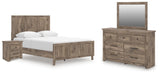 Rusticott Panel Bed with Mirrored Dresser and Nightstand