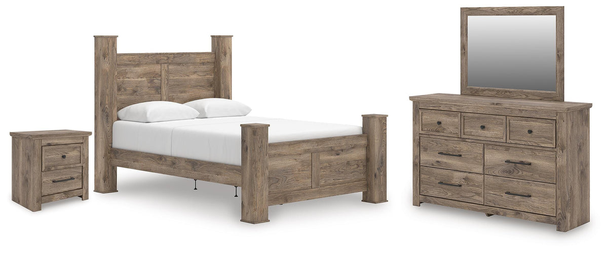Rusticott Poster Bed, Dresser, Mirror and Nightstand