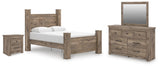 Rusticott Poster Bed, Dresser, Mirror and Nightstand