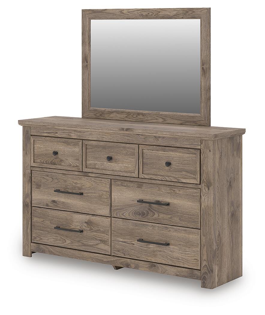 Rusticott Poster Bed, Dresser, Mirror and Nightstand