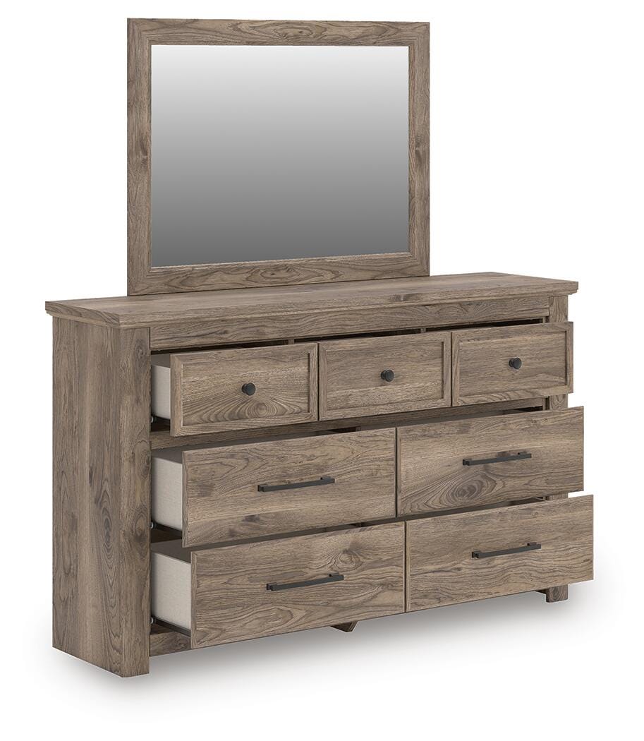 Rusticott Poster Bed, Dresser, Mirror and Nightstand