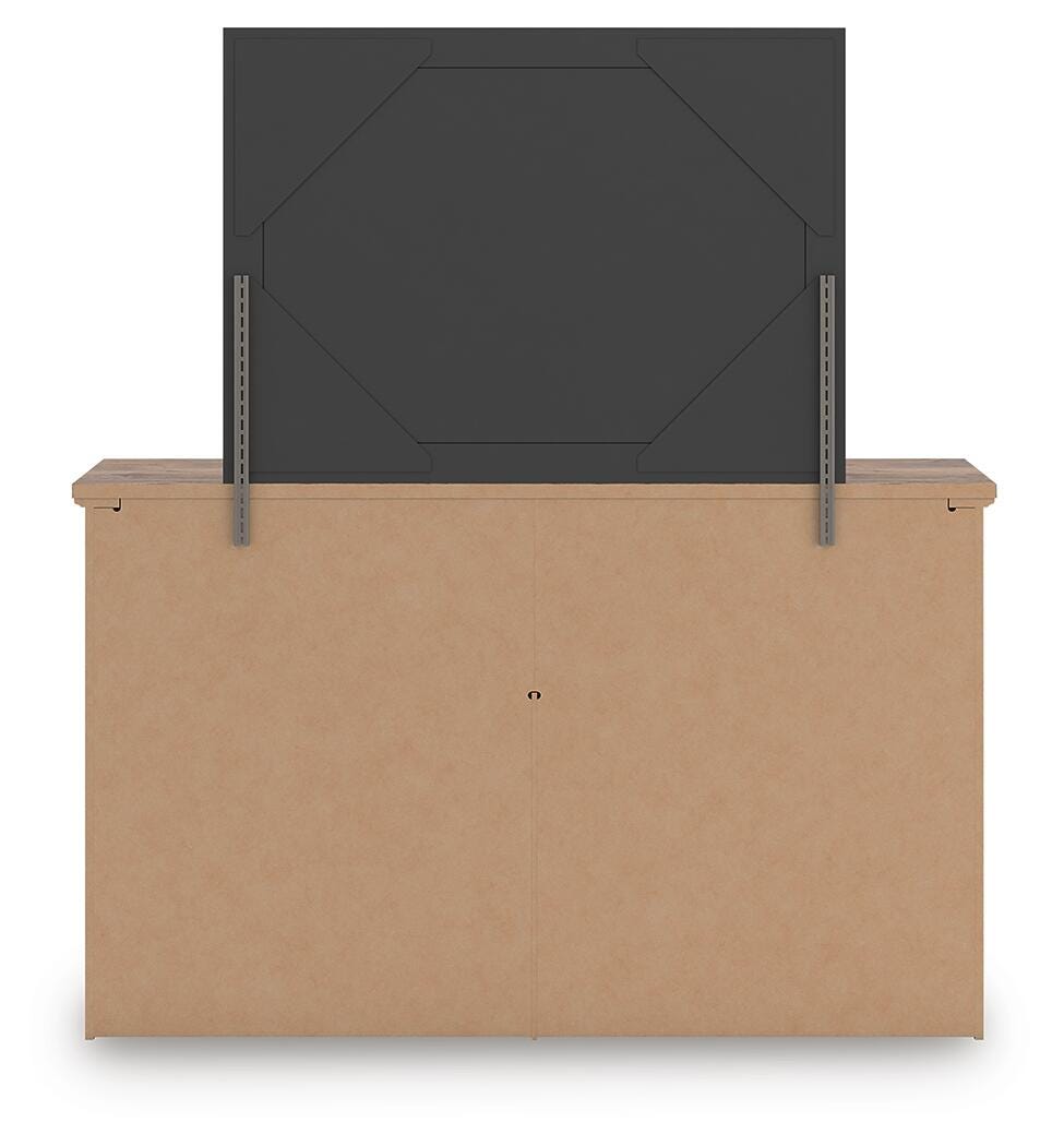 Rusticott Poster Bed, Dresser, Mirror and Nightstand