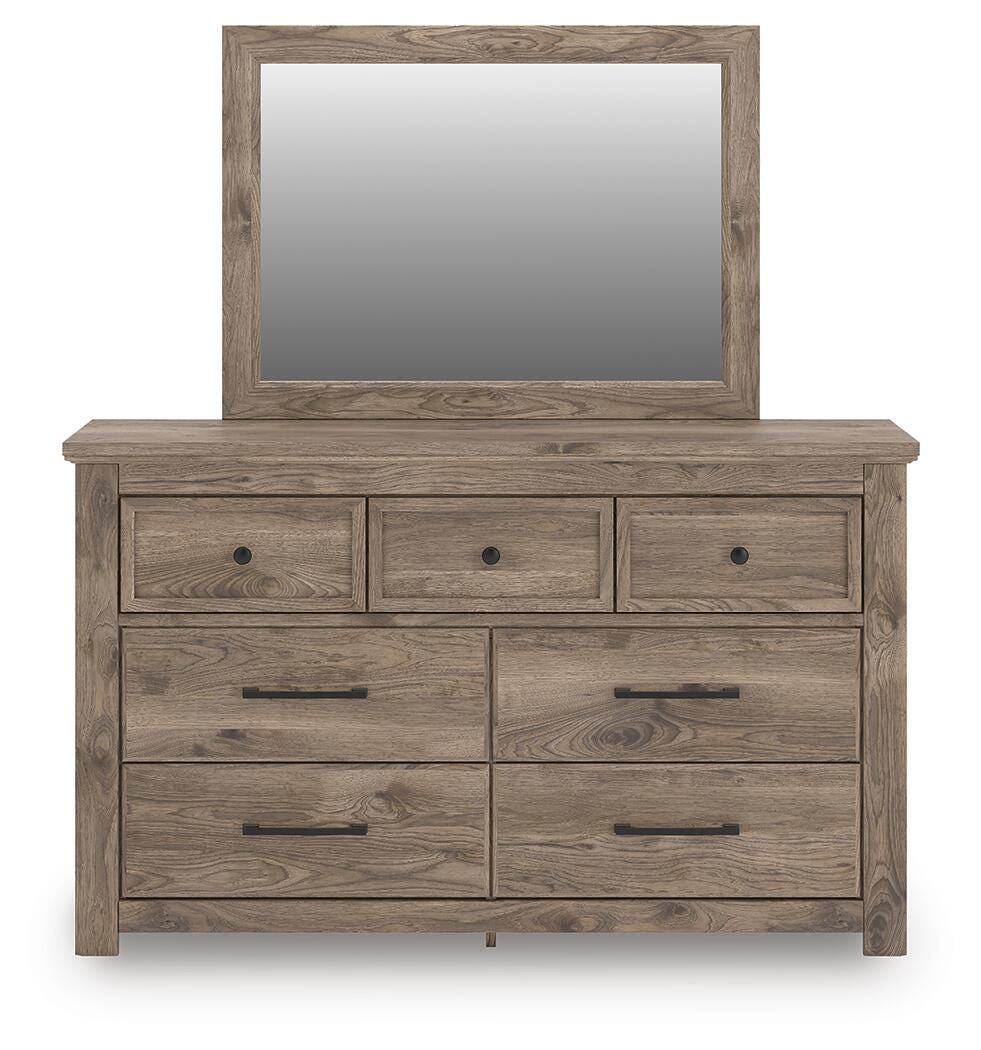 Rusticott Panel Bed with Mirrored Dresser and Nightstand