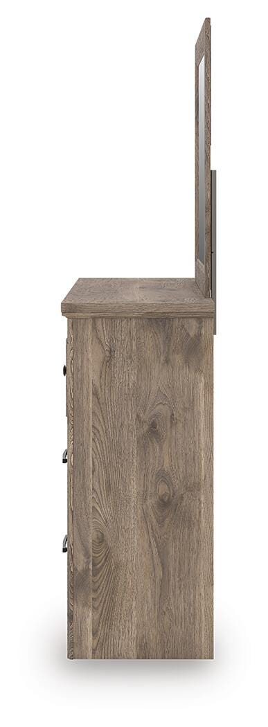 Rusticott Panel Bed with Mirrored Dresser and Nightstand