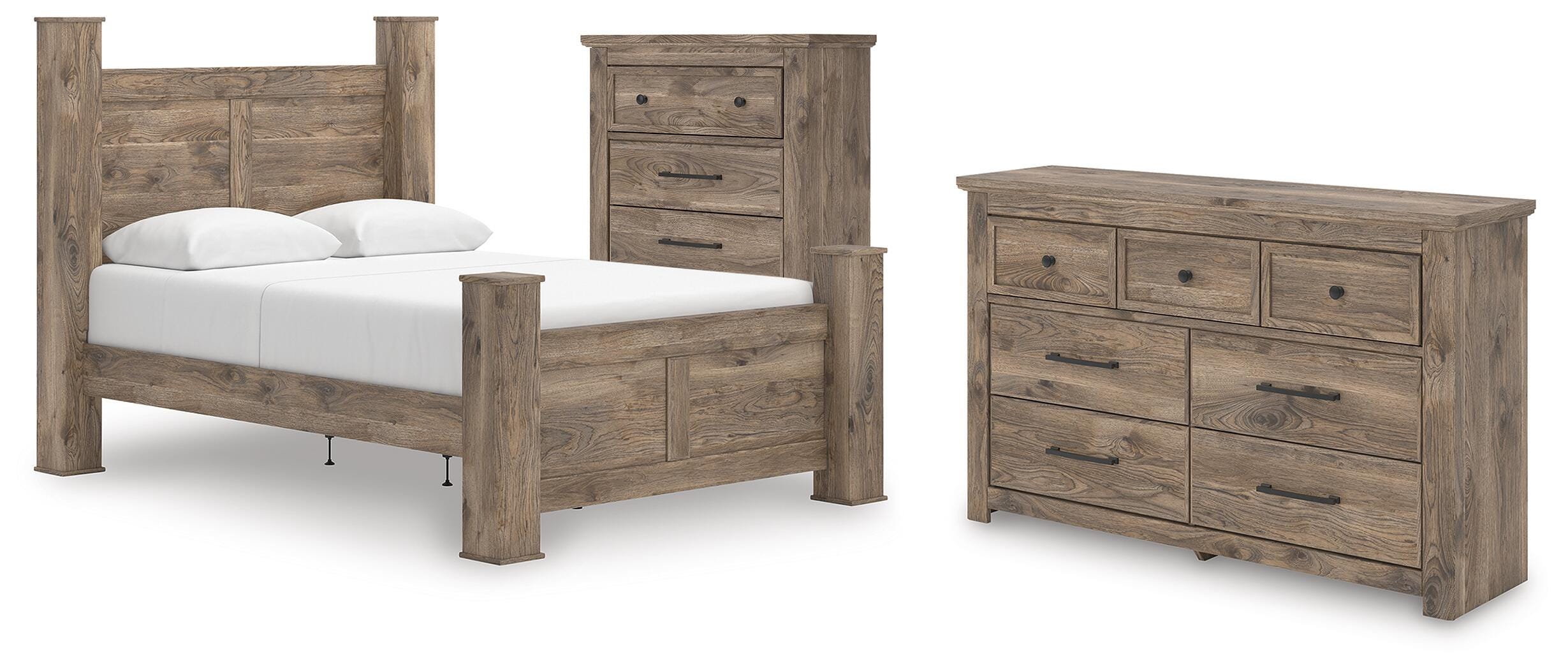 Rusticott Poster Bed with Dresser and Chest