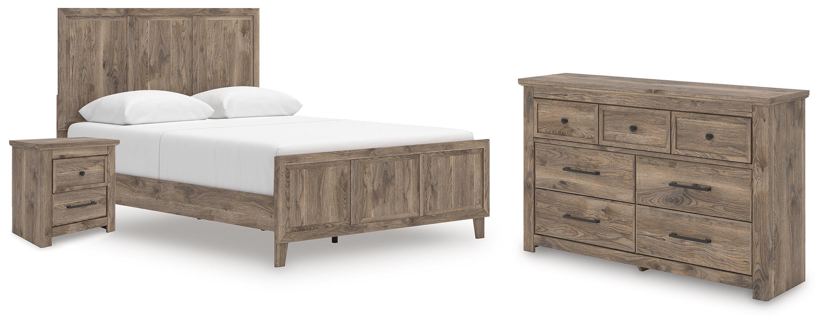 Rusticott Panel Bed, Dresser and Nightstand