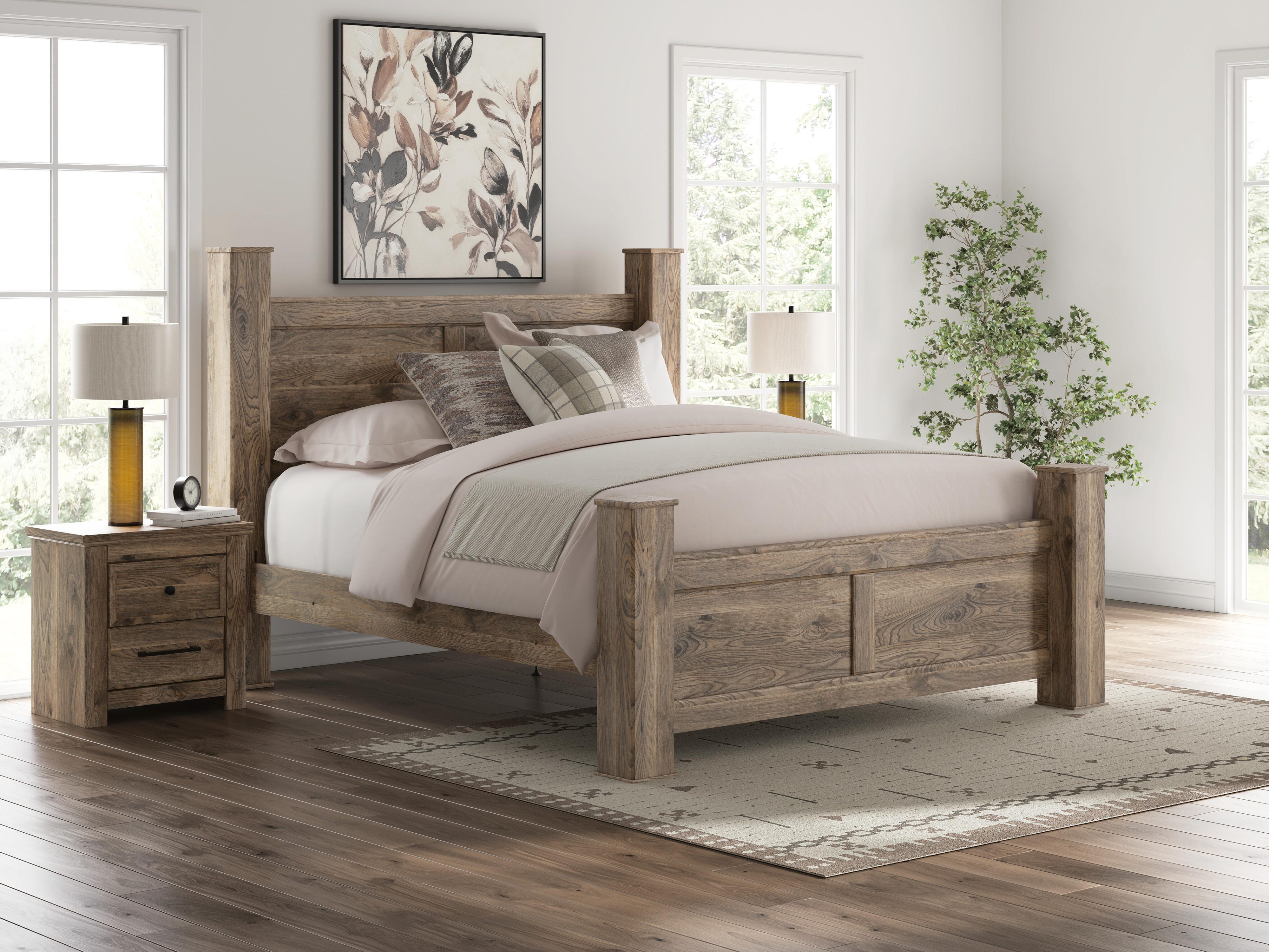 Rusticott Poster Bed, Dresser, Mirror and Nightstand