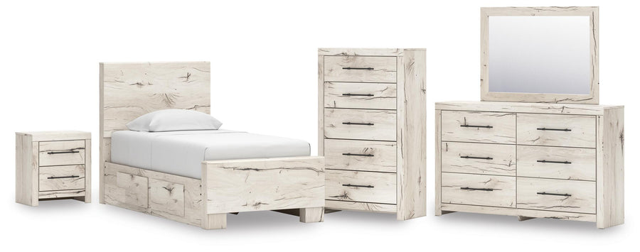 Lawroy Panel Bed with Storage, Dresser, Mirror, Chest and Nightstand