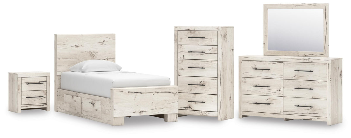 Lawroy Panel Bed with Storage, Dresser, Mirror, Chest and Nightstand