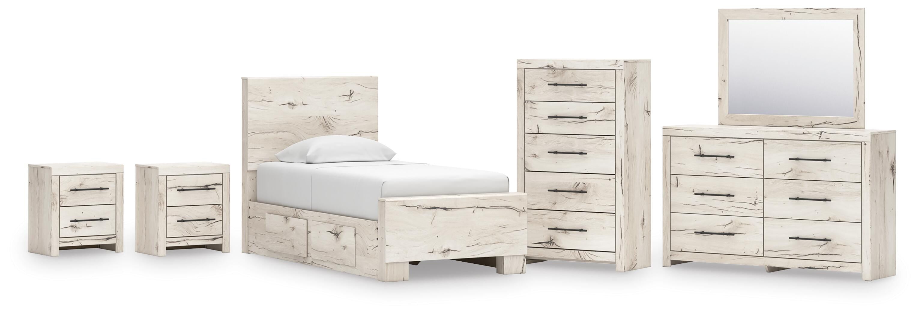 Lawroy Panel Bed with Storage, Dresser, Mirror, Chest and 2 Nightstands