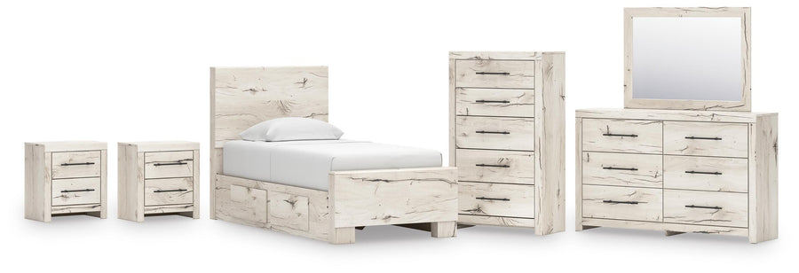Lawroy Panel Bed with Storage, Dresser, Mirror, Chest and 2 Nightstands