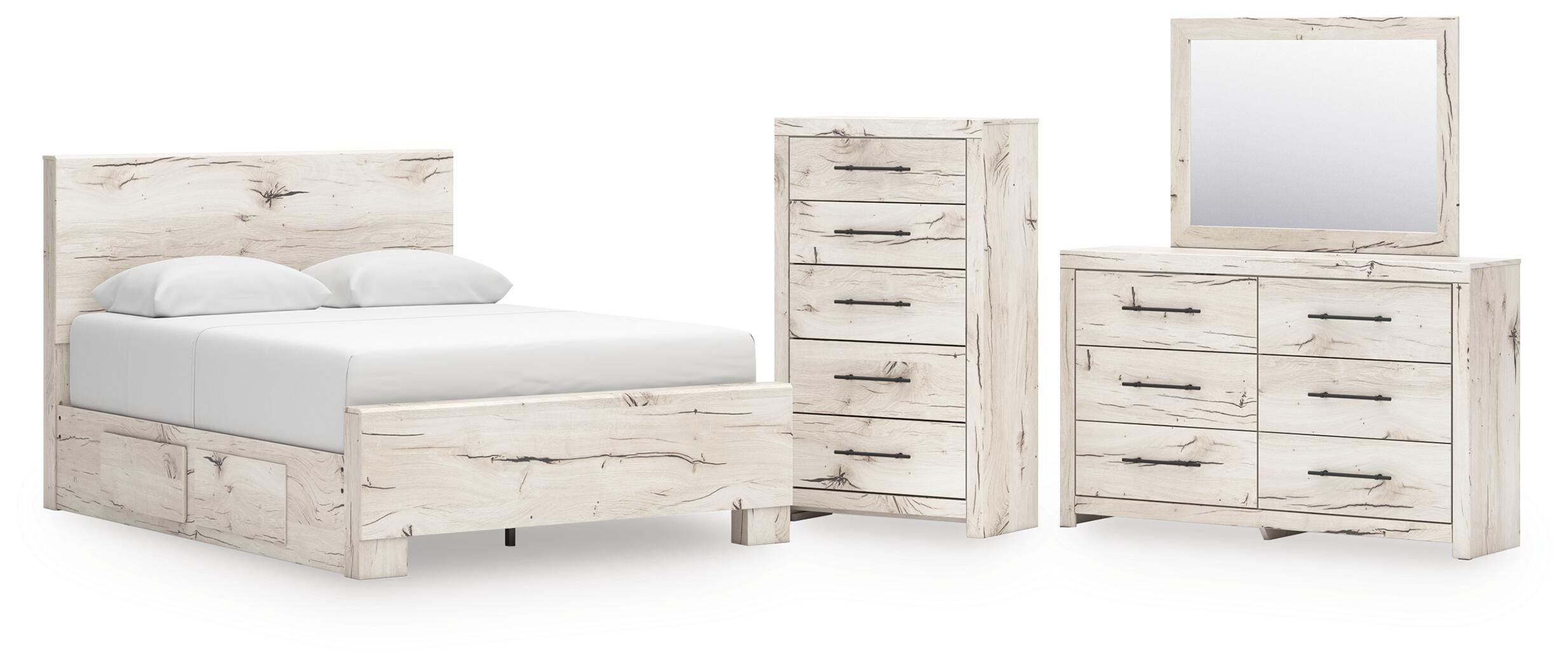 Lawroy Panel Bed with Storage, Dresser, Mirror and Chest