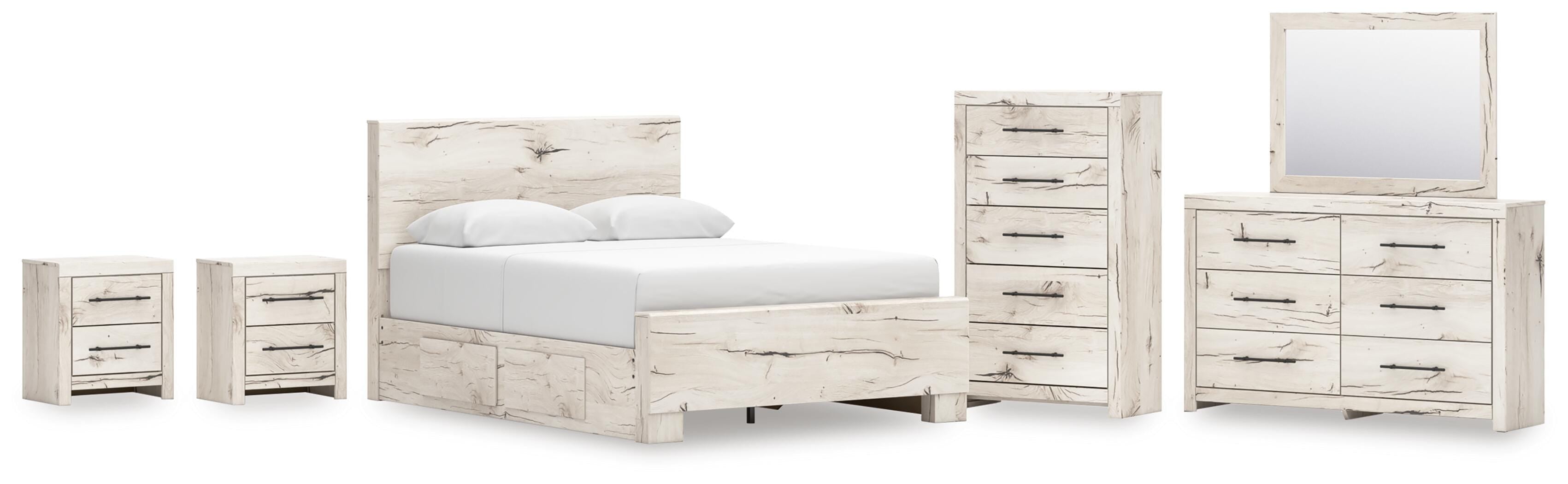 Lawroy Panel Bed with Storage, Dresser, Mirror, Chest and 2 Nightstands