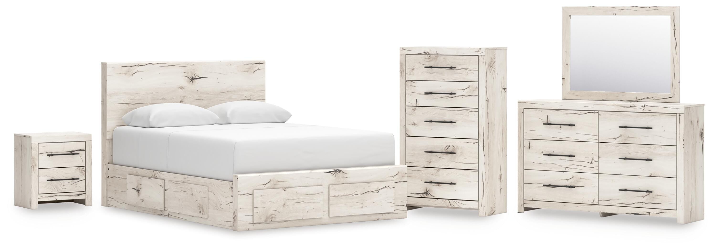 Lawroy Panel Storage Bed, Dresser, Mirror, Chest and Nightstand