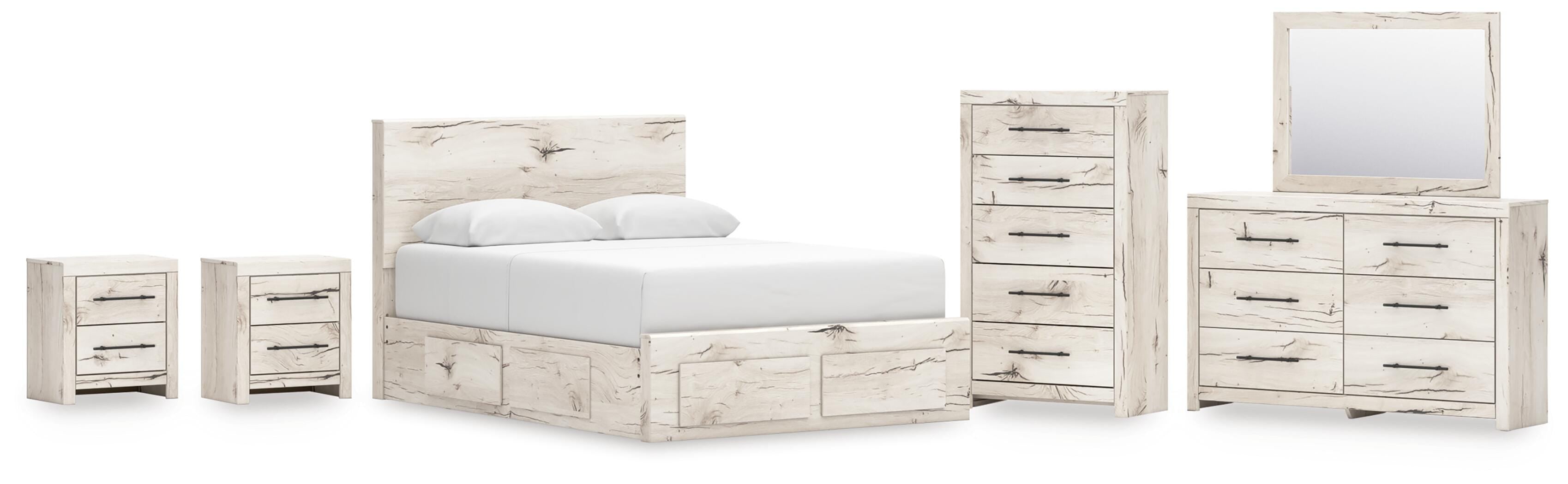 Lawroy Panel Storage Bed, Dresser, Mirror, Chest and 2 Nightstands
