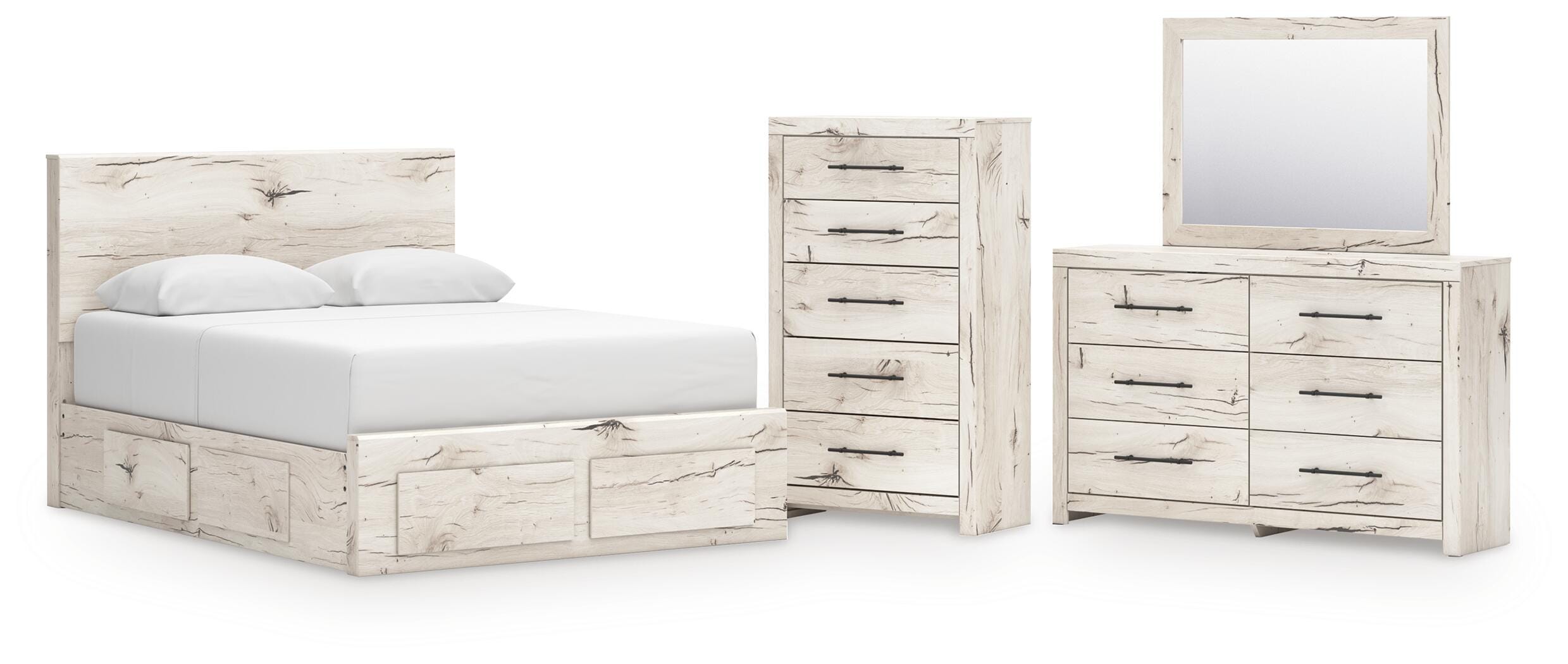 Lawroy Panel Storage Bed, Dresser, Mirror and Chest