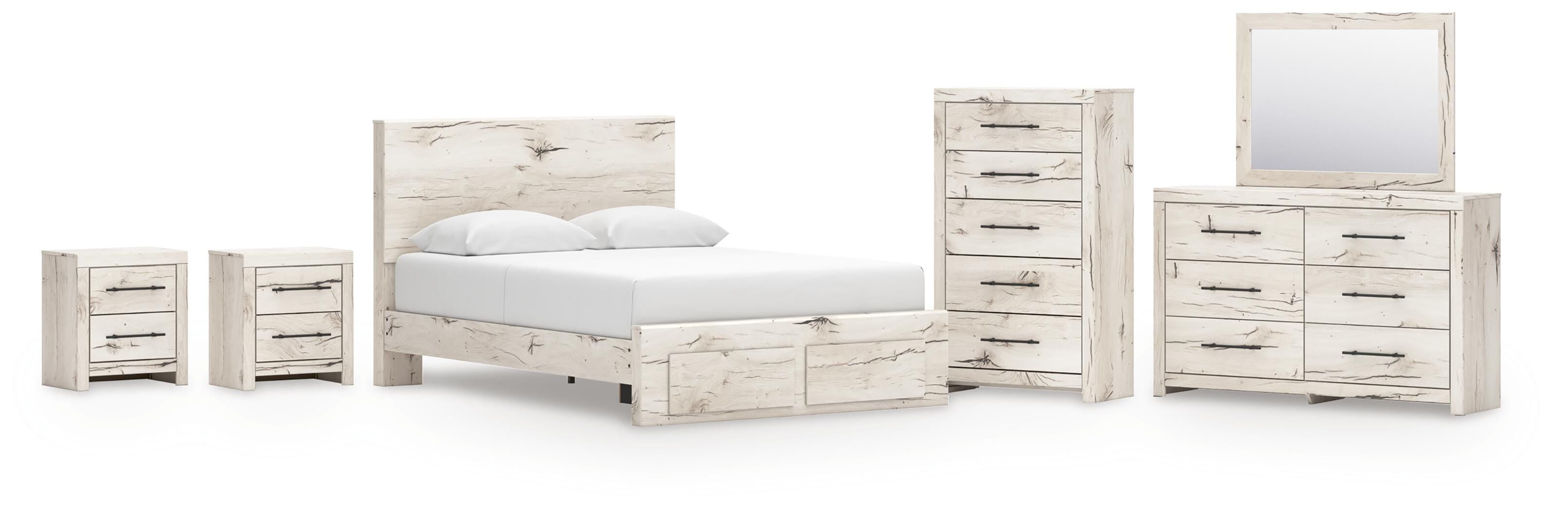 Lawroy Panel Storage Bed, Dresser, Mirror, Chest and 2 Nightstands