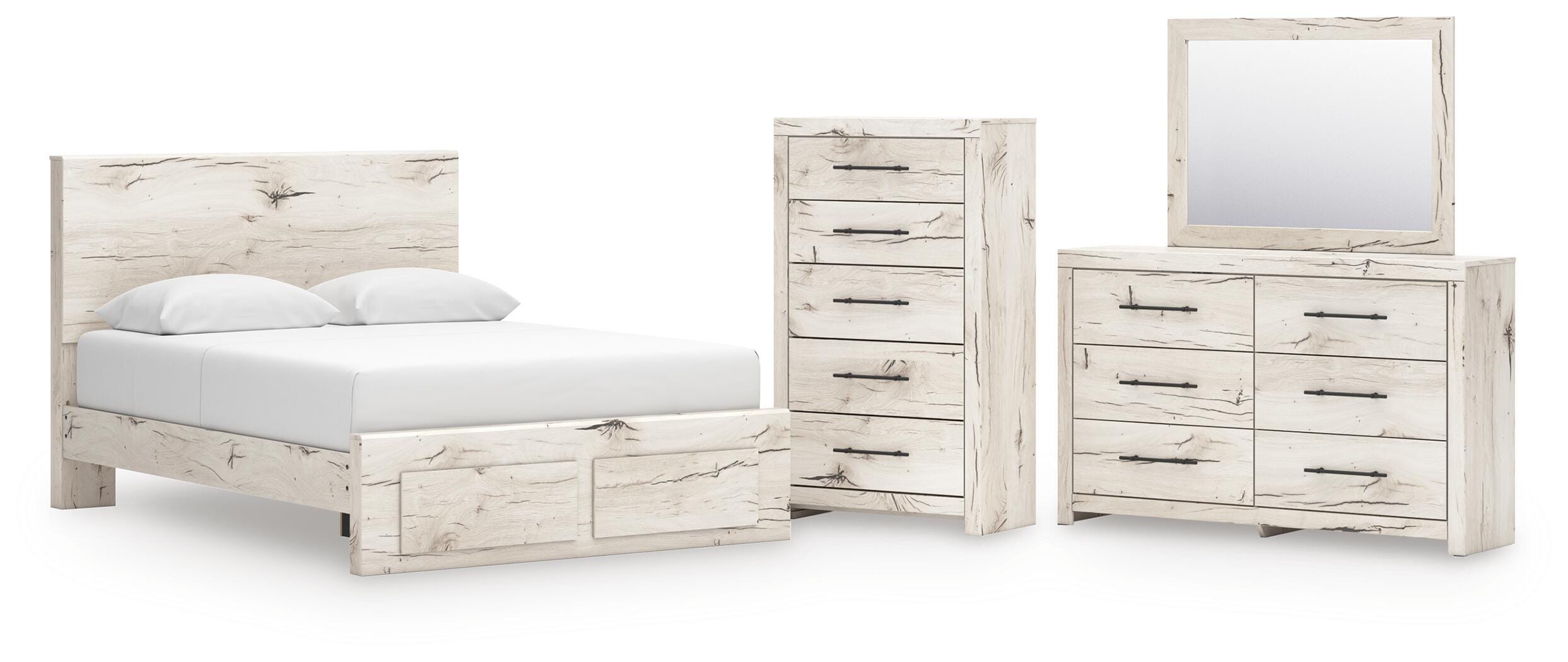 Lawroy Panel Storage Bed, Dresser, Mirror and Chest
