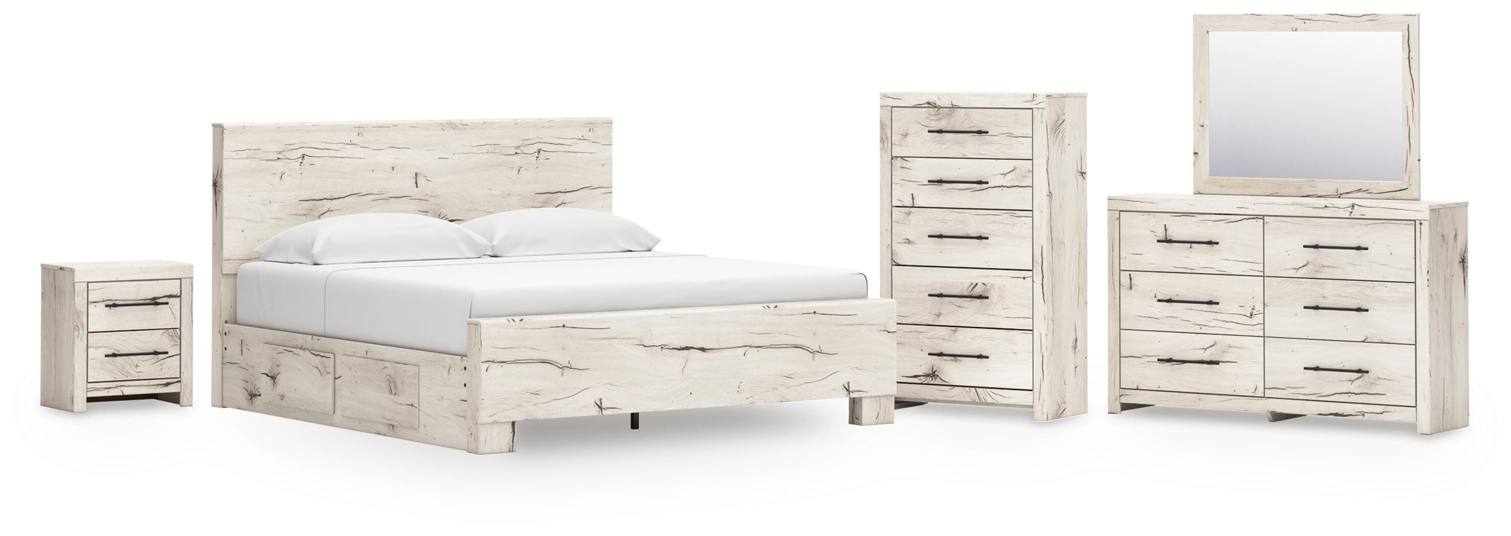 Lawroy Panel Bed with Storage, Dresser, Mirror, Chest and Nightstand