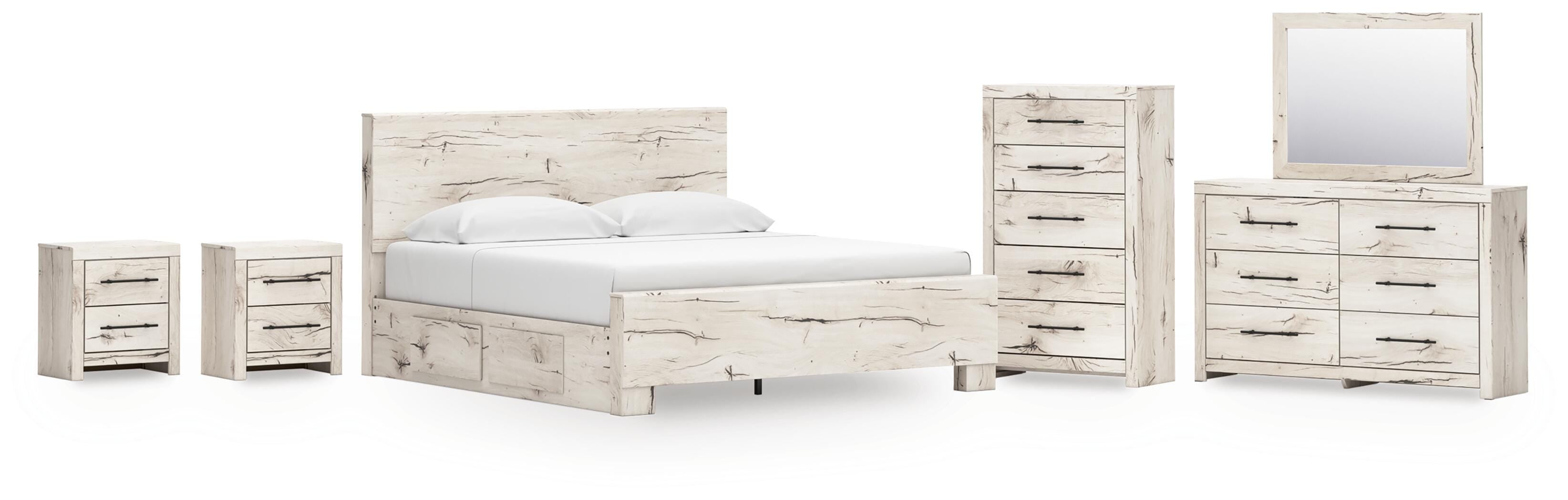 Lawroy Panel Bed with Storage, Dresser, Mirror, Chest and 2 Nightstands