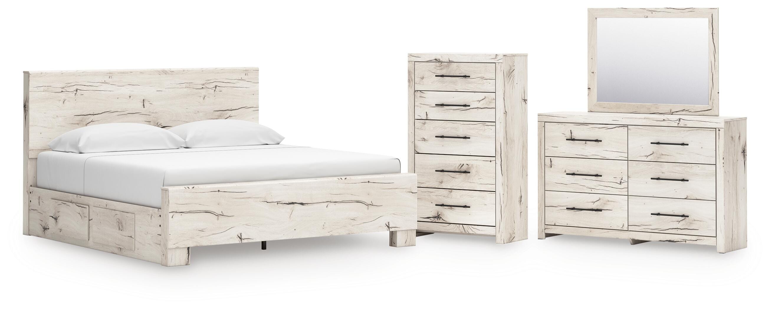 Lawroy Panel Bed with Storage, Dresser, Mirror and Chest