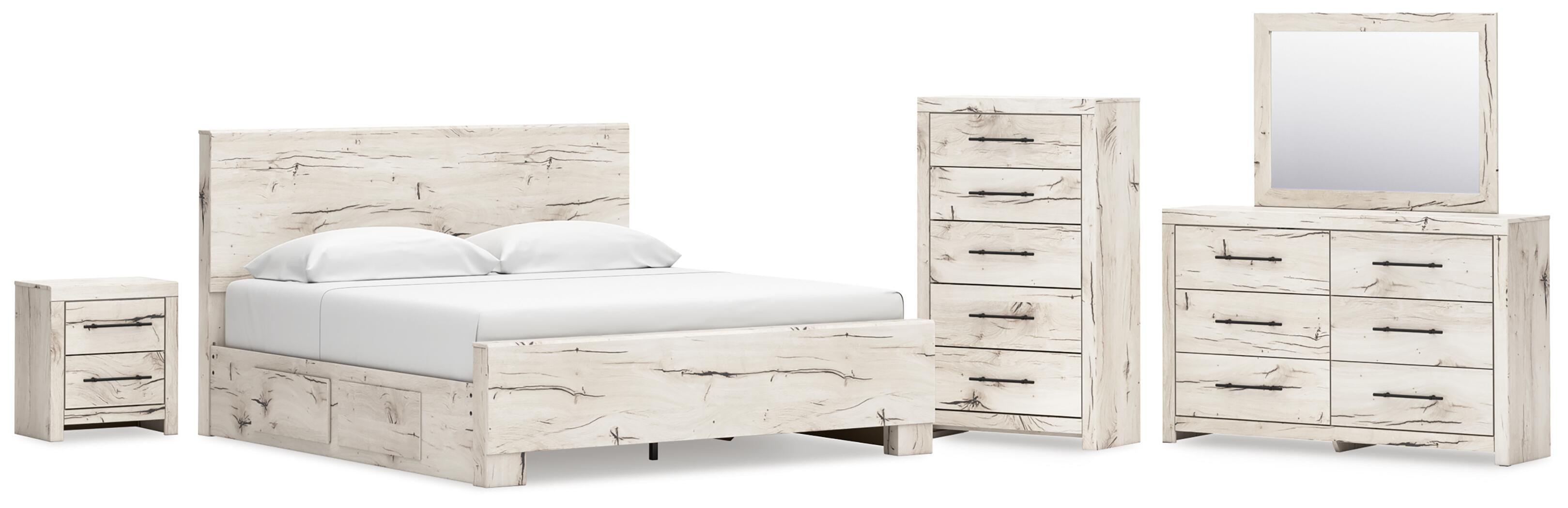 Lawroy Panel Bed with Storage, Dresser, Mirror, Chest and Nightstand