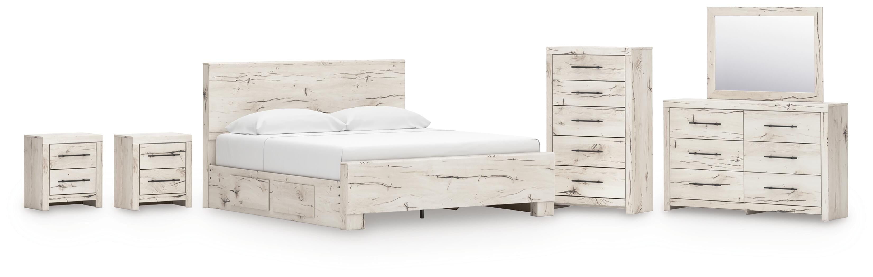 Lawroy Panel Bed with Storage, Dresser, Mirror, Chest and 2 Nightstands