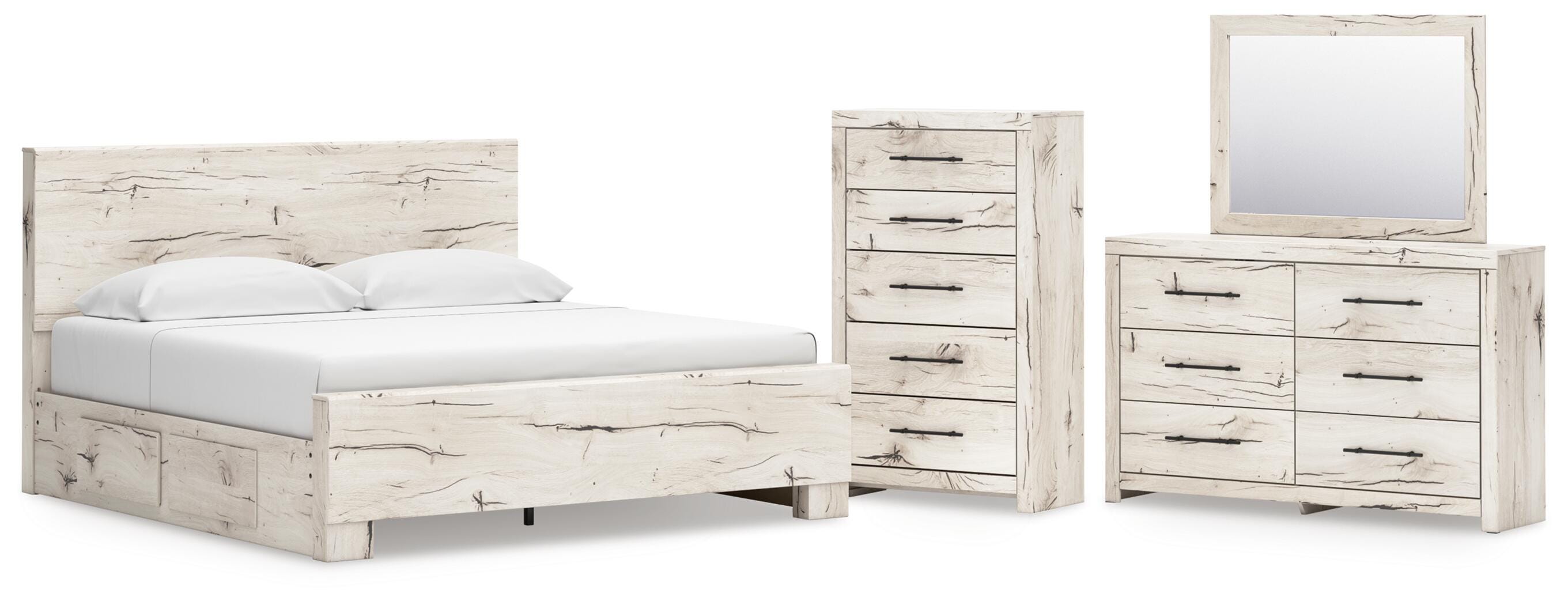 Lawroy Panel Bed with Storage, Dresser, Mirror and Chest