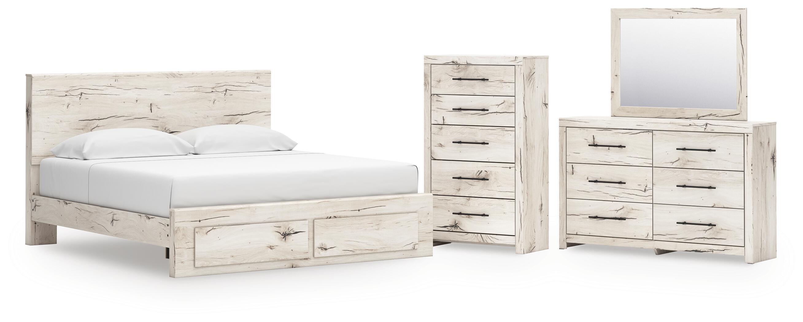 Lawroy Panel Storage Bed, Dresser, Mirror and Chest