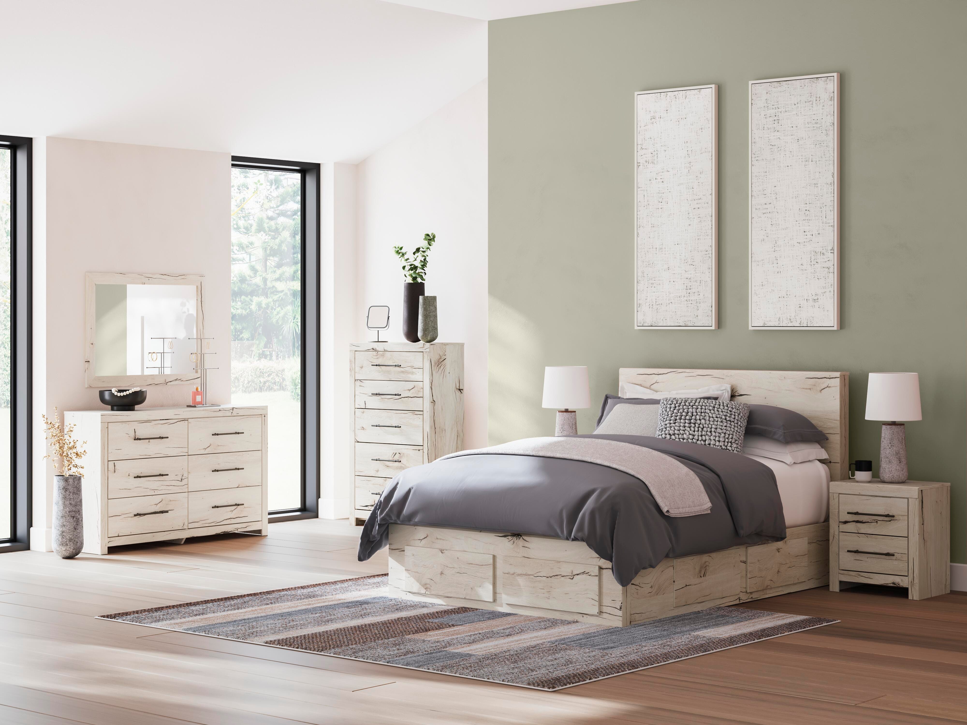 Lawroy Panel Storage Bed, Dresser and Mirror