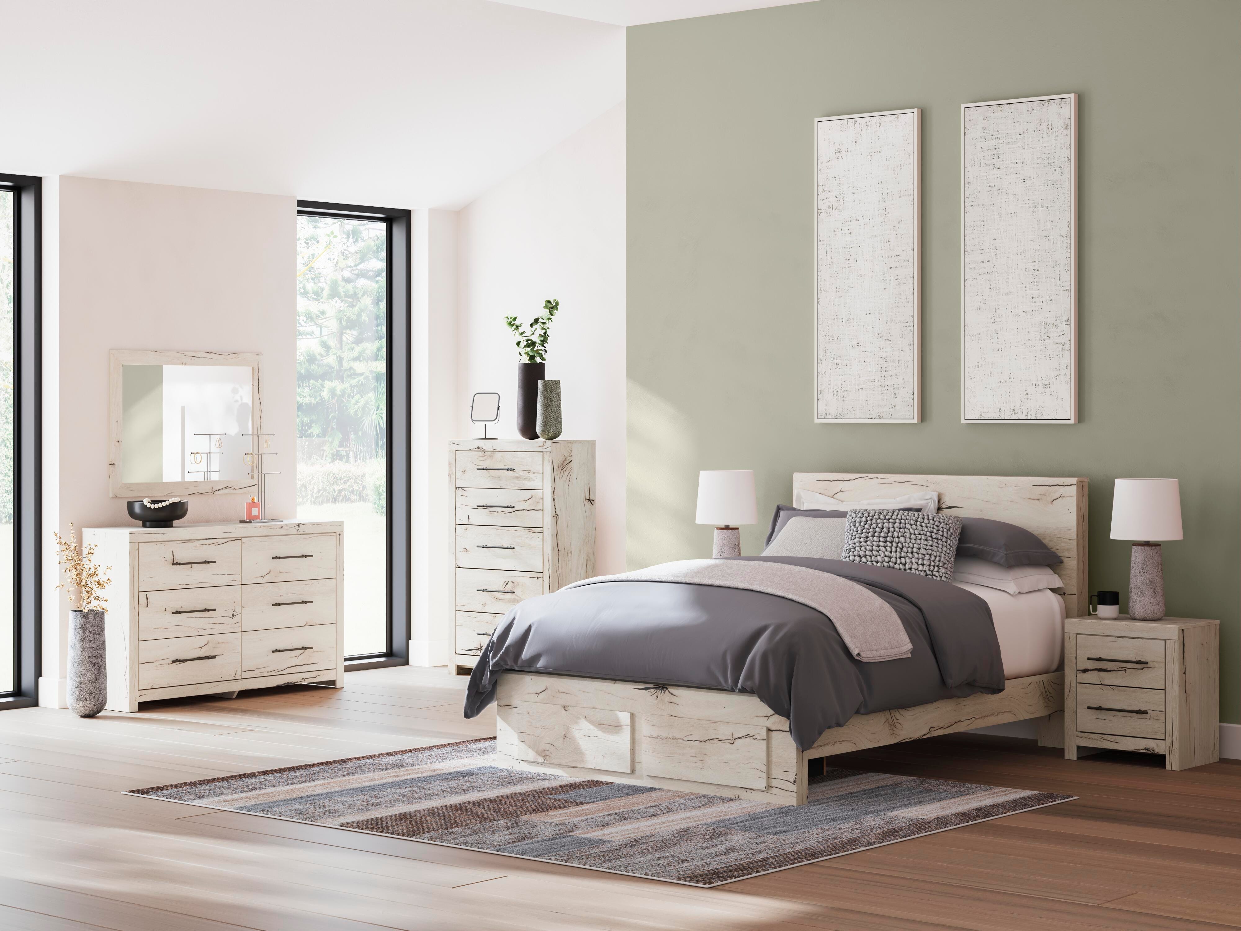 Lawroy Panel Storage Bed, Dresser, Mirror, Chest and 2 Nightstands
