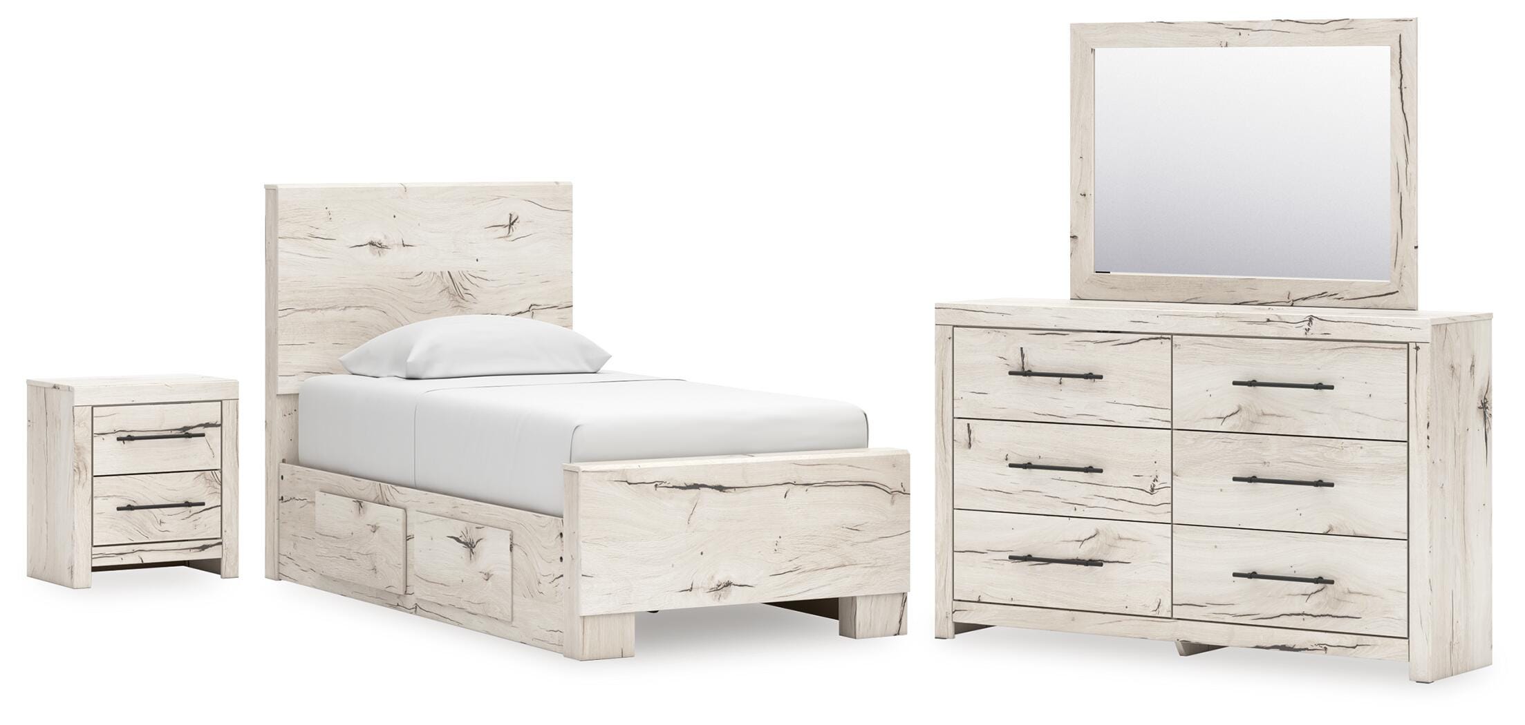 Lawroy Panel Bed with Storage, Dresser, Mirror and Nightstand