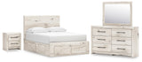 Lawroy Panel Storage Bed, Dresser, Mirror and Nightstand