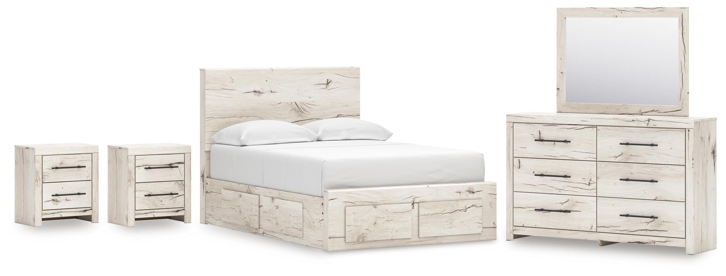 Lawroy Panel Storage Bed, Dresser, Mirror and 2 Nightstands