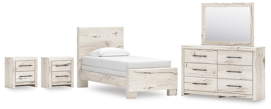 Lawroy Panel Bed, Dresser, Mirror and 2 Nightstands