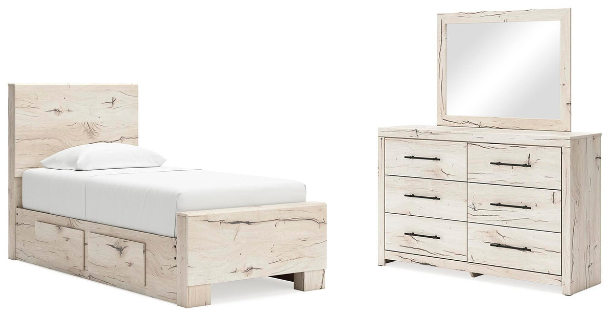 Lawroy Panel Bed with Storage, Dresser and Mirror