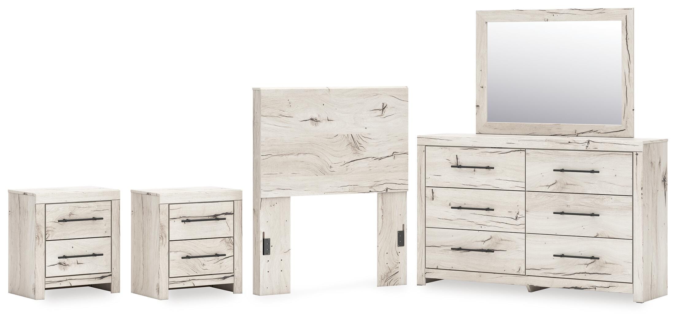 Lawroy Panel Headboard, Dresser, Mirror and 2 Nightstands