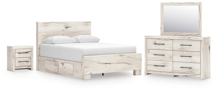 Lawroy Panel Bed with Storage, Dresser, Mirror and Nightstand