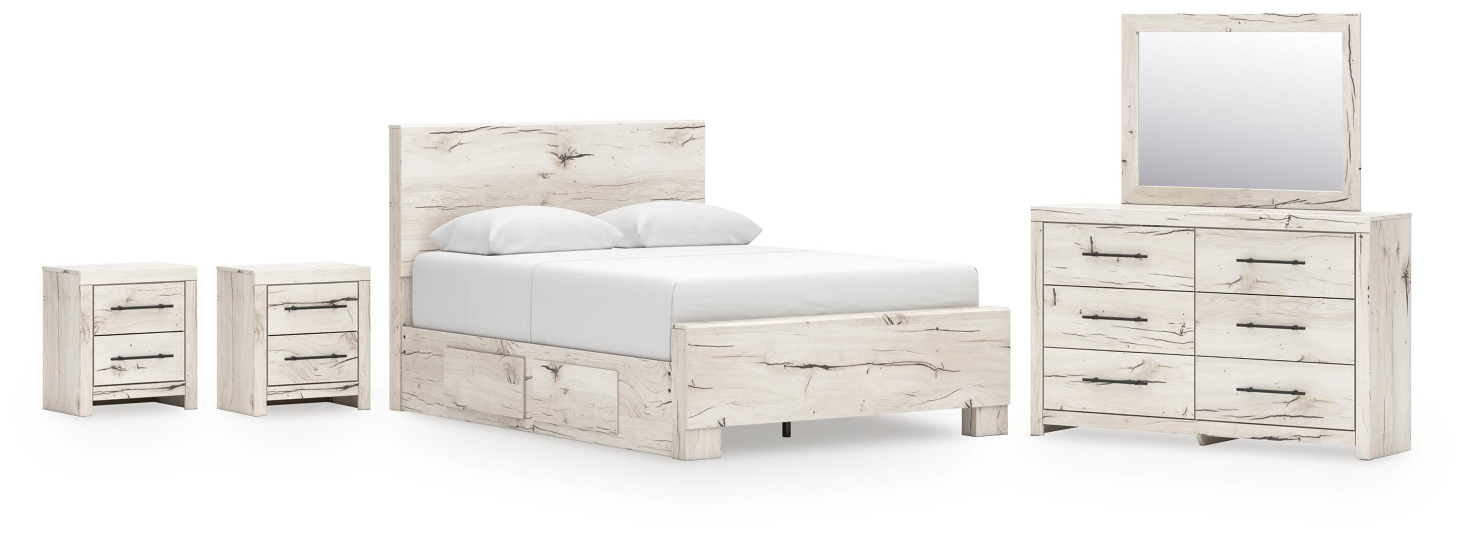 Lawroy Panel Bed with Storage, Dresser, Mirror and 2 Nightstands