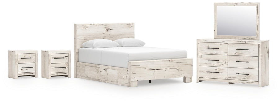 Lawroy Panel Bed with Storage, Dresser, Mirror and 2 Nightstands
