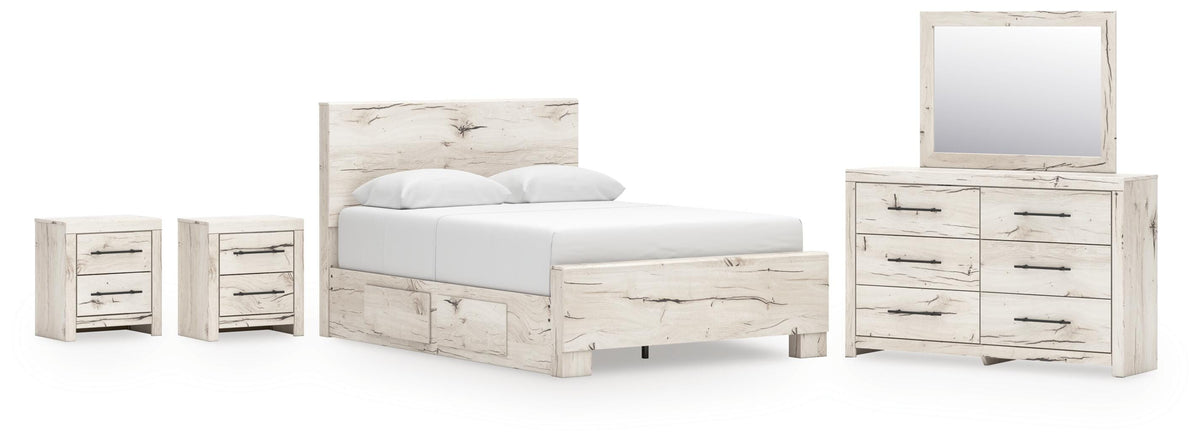 Lawroy Panel Bed with Storage, Dresser, Mirror and 2 Nightstands