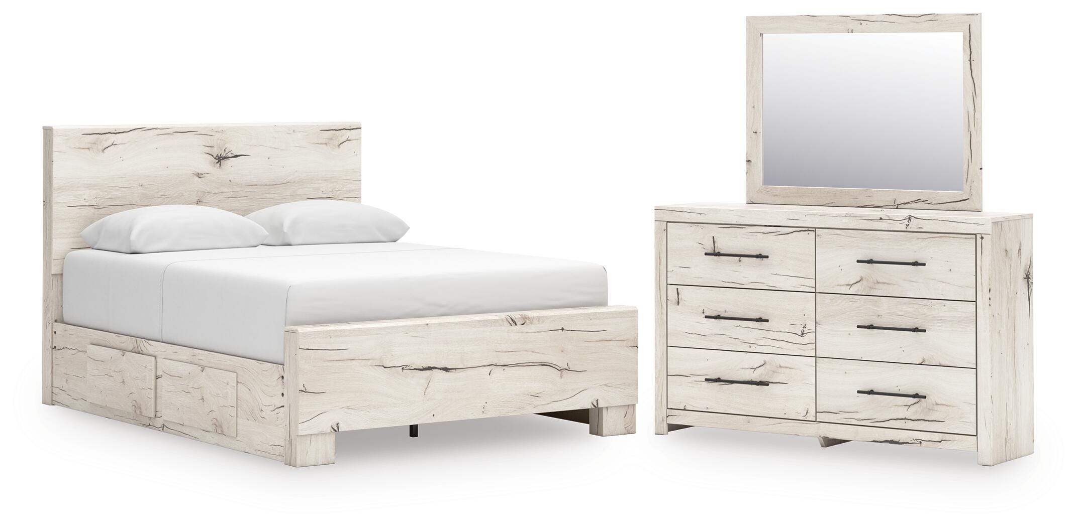 Lawroy Panel Bed with Storage, Dresser and Mirror