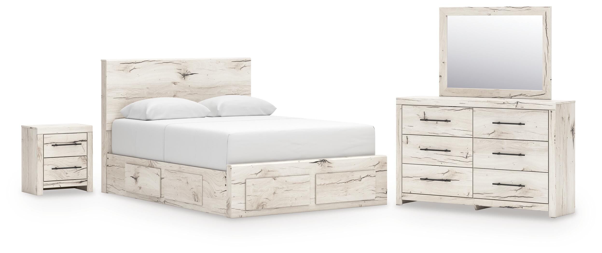 Lawroy Panel Storage Bed, Dresser, Mirror and Nightstand