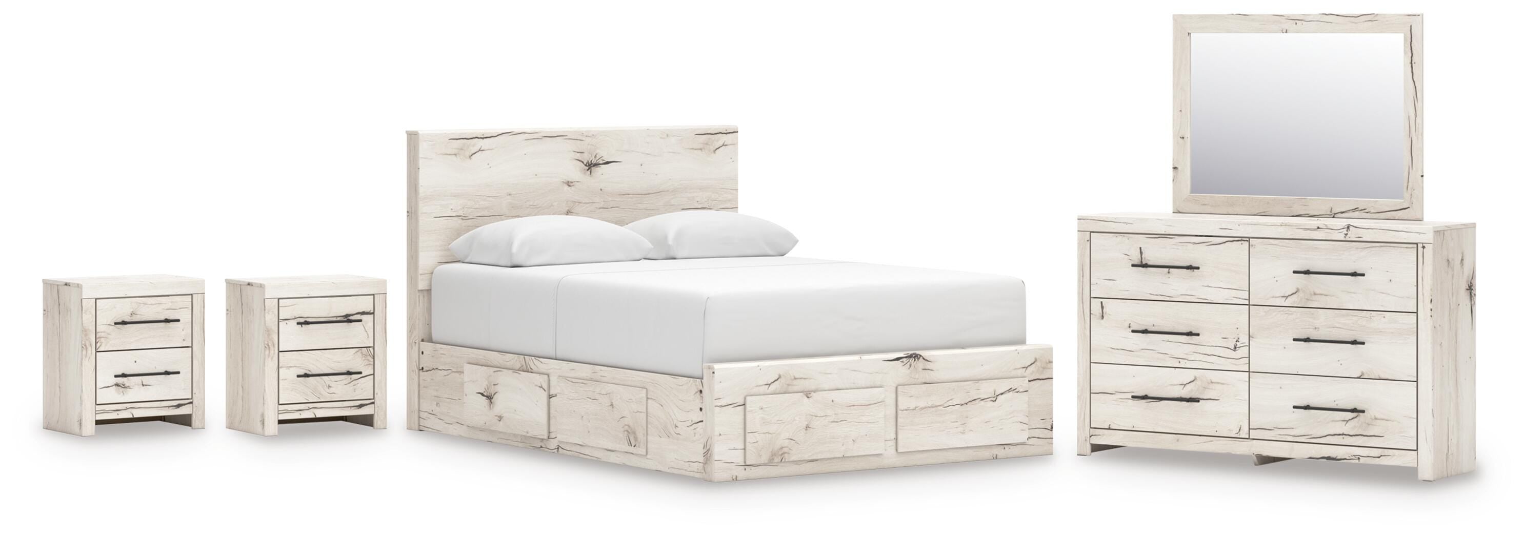 Lawroy Panel Storage Bed, Dresser, Mirror and 2 Nightstands